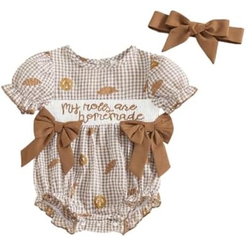 FIOMVA Toddler Baby Girl Clothes Summer Smocked Bubble Romper Embroidery Onesie Short Sleeve Bodysuit Cute Outfits