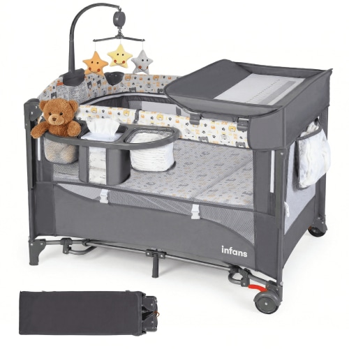 INFANS, 5 in 1 Baby Bassinet with Playard, Larger Size Bedside Sleeper