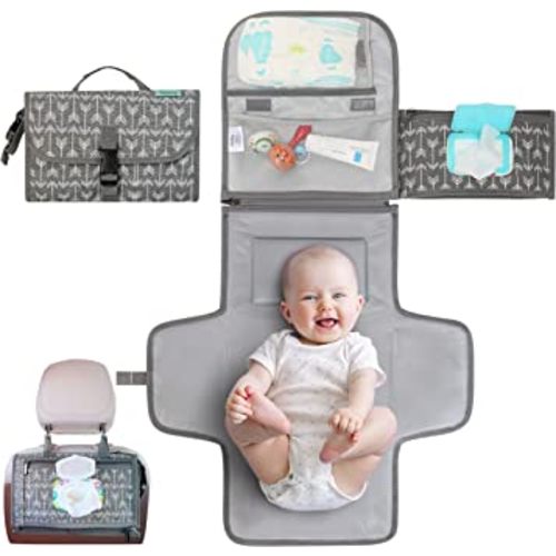 Kopi Baby Portable Diaper Changing Pad - Baby Diaper Changer Travel Bag with Wipes Pocket, Smart Design Portable Changing Mat, Infant Travel Station Kit, Gift for Newborn Girl & Boy - Classic