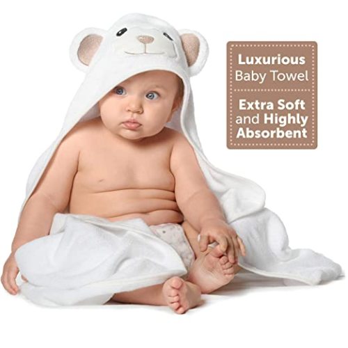 MINIBOO Premium Ultra-Soft Baby Hooded Towel - Organic Baby Bath Towel with Unique Design - Rayon from Bamboo Hooded Baby Towels for Newborn to Toddler - Perfect as Baby Gifts