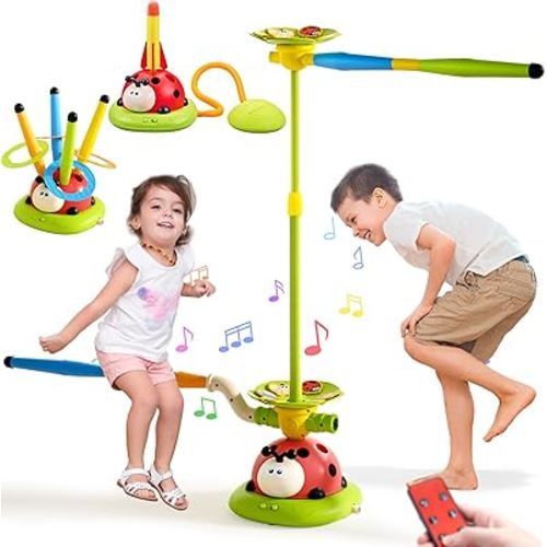 5 in 1 Musical Jump Toys, Toss Ring Game Stomping Launch Rocket Launcher for Kids, Obstacle Avoidance & Jump Squating Toy Games Remote Control Outdoor & Indoor Toys for Ages 4-8 8-13