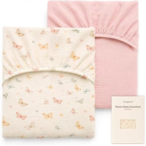 2-Pack Baby Muslin Pack N Play/Mini Crib Sheets 39"x 27"(Butterfly)