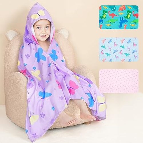 Basumee Toddler Bath Towels with Hood for 0–6 Years 55" x 28" Soft Absorbent Hooded Kids Bath Towel with Button for Boys and Girls Shower Bath Beach Swimming Essentials