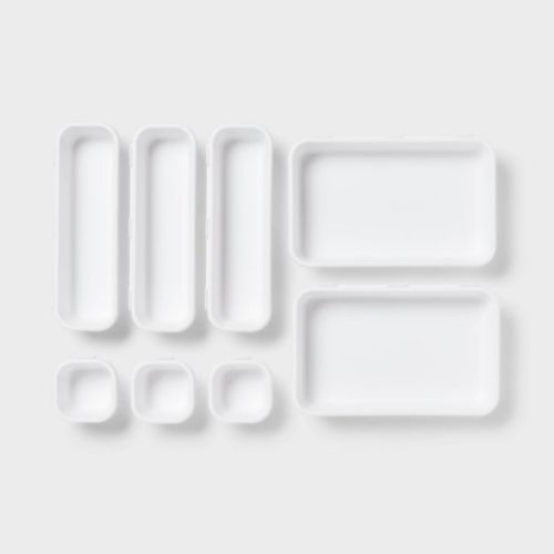 8pc Plastic Drawer Organizer Set White - Brightroom™: Modern In-Drawer Flatware Storage, Multiple Compartments, Dishwasher-Safe