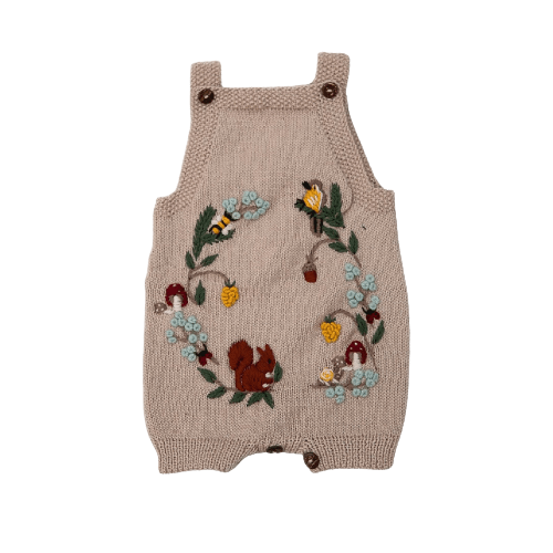 Woodland-Themed Merino Wool Baby Romper – Oats