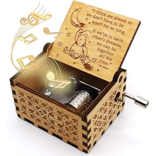 Ukebobo Wooden Music Box - The Pooh Saying, Gift for Friend, Merry Christmas, New Year's Gifts - 1 Set