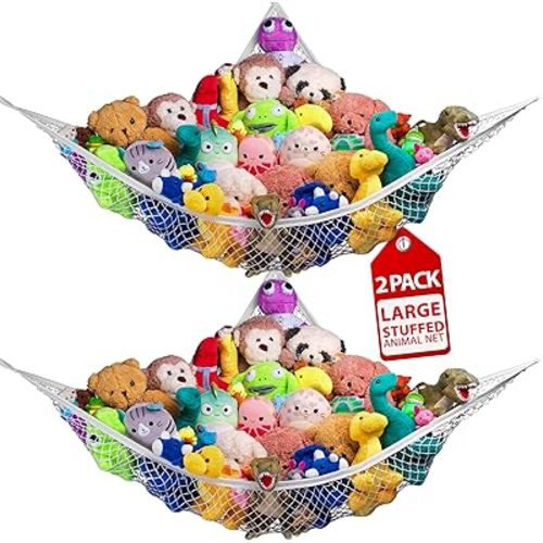 Handy Laundry Stuffed Animal Hammock Corner Net 2-Pack – Stuffed Animal Net & Mesh Toy Organizer for Kids Room – Flexible Storage for Plush Toys, Teddy Bears & Cuddly Favorites – Durable, Easy Install