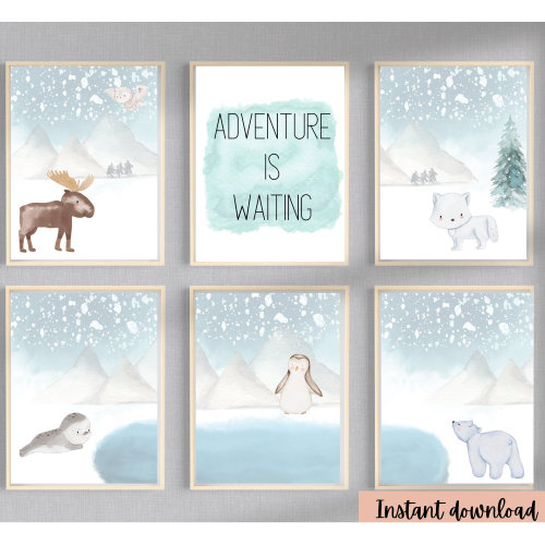 Arctic Animals Nursery Art - Instant Printable Download - Playroom, Boy or Girl Nursery, Children's Designs
