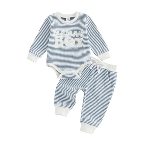 Newborn Baby Boy Fall Clothes Waffle 3 6 12 18 Months Winter Outfit | Infant Baby Boy Fall Winter Clothes Letter Embroidery Waffle Long Sleeve Romper Pant Sets
