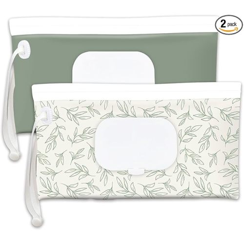 Baby wipes dispenser，portable baby wipes holder for outdoor, Refillable baby wipes container, on the go wet wipe pouch for travel, resuable wipes dispenser for hiking (sage)