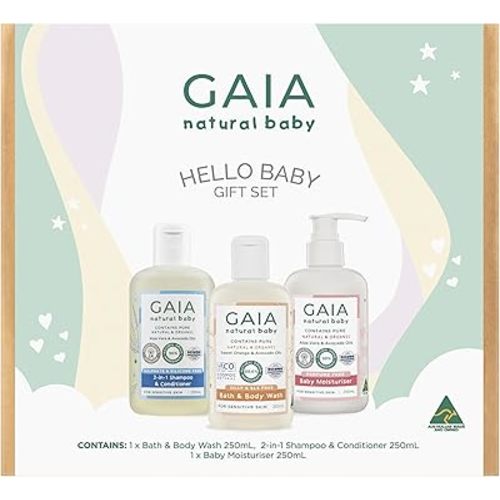 Gaia Skin Natural Baby Hello Baby 3 Piece Gift Set, Multicolour
