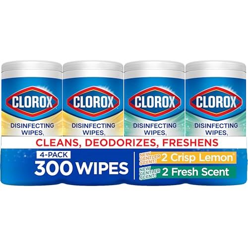 Clorox Disinfecting Cleaning Wipes for Spring Cleaning & Allergy Season, Bleach Free, Fresh Scent and Crisp Lemon, 75 Count Each, Pack of 4