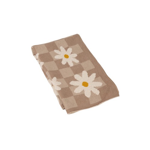 Cotton Knit Baby Blanket with Daisies and Check Pattern, Multicolor, One Size