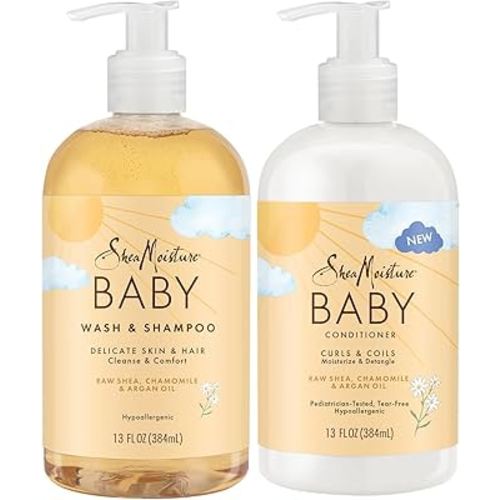 Shea Moisture Baby Care Set – Baby Wash & Shampoo + Baby Conditioner, Delicate Skin & Hair Care, Moisturizer & Detangler for Coily & Curly Hair, 13 Oz Ea (2 Piece Set)