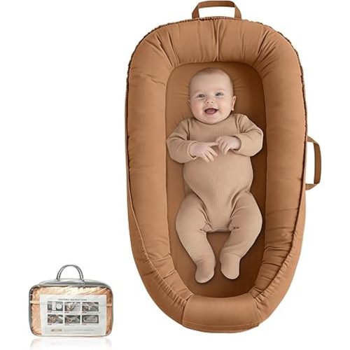 Baby Lounger - Infant Lounger for Newborn 0-24 Months, Pure Cotton Breathable Baby Nest Lounger, Newborn Essentials for Baby Boys & Girls, Portable Baby Lounger for Home and Travel