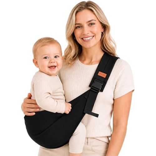 Baby Sling Carrier, Baby Carrier Newborn to Toddler with Adjustable Strap, Non-Slip Baby Half Wrapped Sling Hip Carrier 10-30lbs, Black
