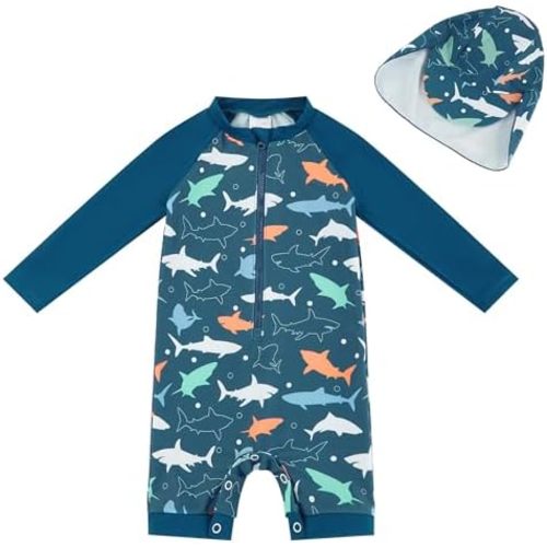 UMELOK Baby Boys UPF 50+ Sun Protection One Piece Rashguard Swimsuit with Snap Bottom