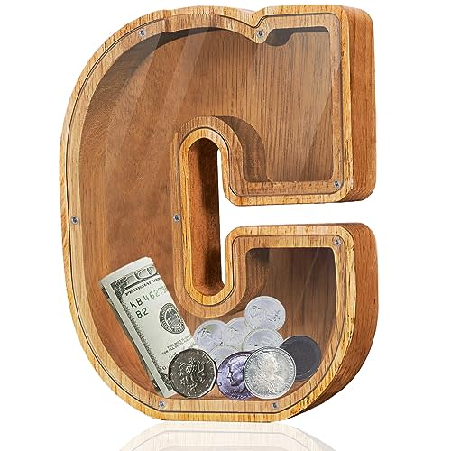 Personalized Large Wooden ' Letter Piggy Bank - Letter Piggy Bank for Boys & Girls, Coin Bank Birthday Gift（C）