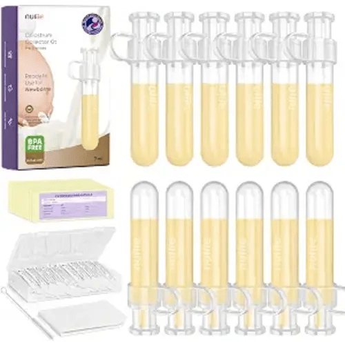 Nuliie Colostrum Collector Kit 7ml/12pcs, Leakproof, Reusable Breast Milk Collector, Heat & Freezer Resistant, BPA-Free, With Cotton Cloth Wipe, Storage Case, Cleaning Brush -Ready-to-Use for Newborns