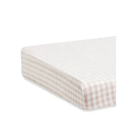 Luxe Premium Percale Crib Sheet in Camel Gingham