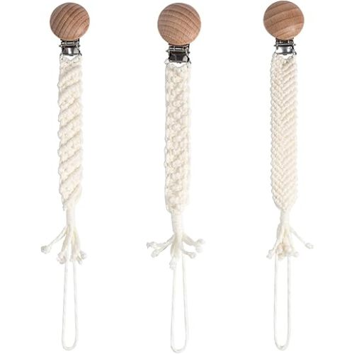Boho Pacifier Clip for Boys Girls Pacifier Holder Leash Wooden Clips Handmade Braided Cotton Unisex Baby Shower Birthday Gift Christmas Gift (Pattern 9)