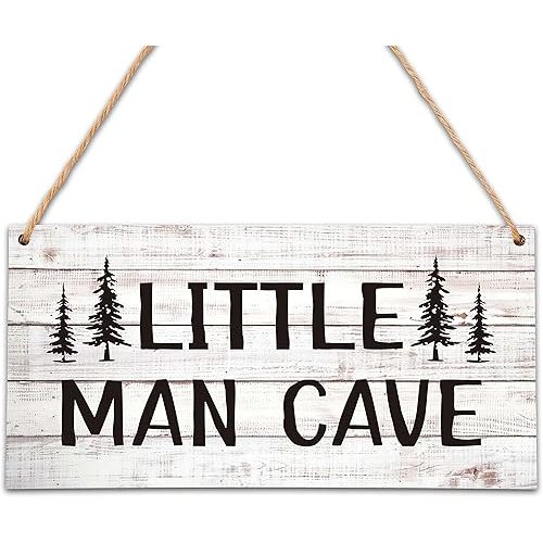Qinkel 5"x10" Little Man Cave Wood Sign, Nursery Decor For Boys, Natural Baby Room Wall Decor, Woodland Playroom Decor, Gift for Baby Shower, Toddler Kids Bedroom Living Room Hanging Sign -A05