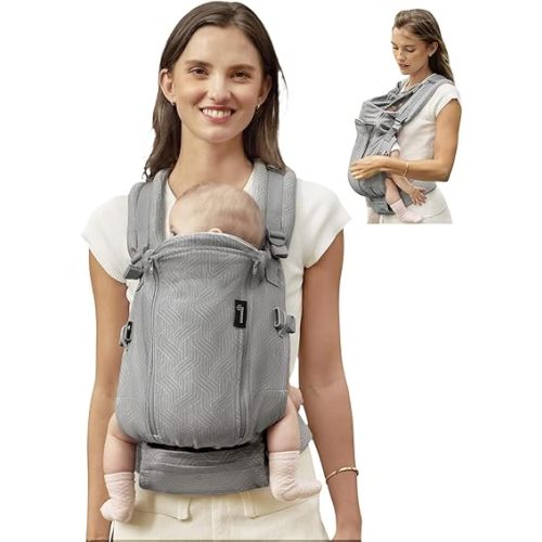 GROWNSY Baby Carrier Newborn to Toddler 7-44lbs, All Season Design with Adjustable Mesh Panel, Ergonomic Baby Carriers with Lower & Upper Buckle, Hands-Free Parenting, Gray