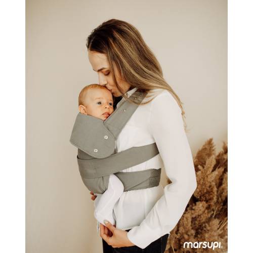 Marsupi Breeze - A baby carrier like no other.  Soft, light, breathable linen/cotton blend material. Front, side, and back carry your baby.