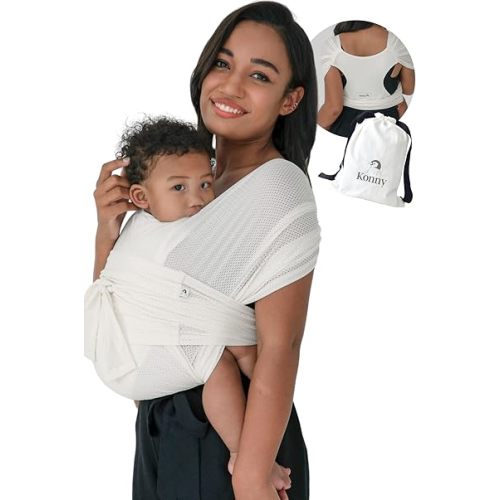 Konny Original Baby Carrier AirMesh for Cozy Luxury Baby Carrier Wrap, Easy to Wear Baby Wrap Carrier, Perfect Essentials Cloths for Newborn Babies up to 44 lbs, (Cream, S)