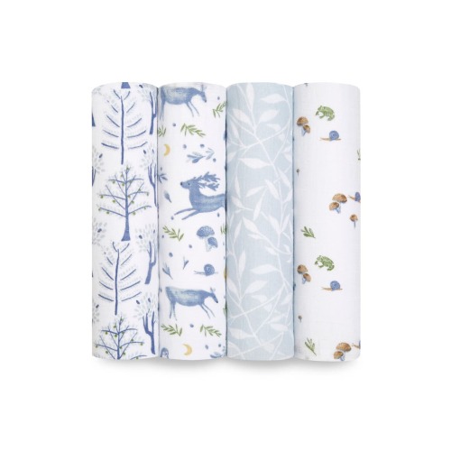Assorted 4-Pack Organic Cotton Muslin Swaddling Cloths, One Size