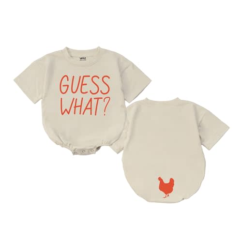 Guess What Chicken Baby Bodysuit - Funny Romper Outfit Animal Front Back Cute Shower Gift Long Sleeve Newborn Toddler