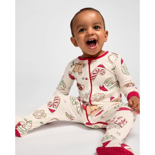 Baby Matching Family Milk And Cookies Snug Fit Cotton Footed One Piece Pajamas - Cream