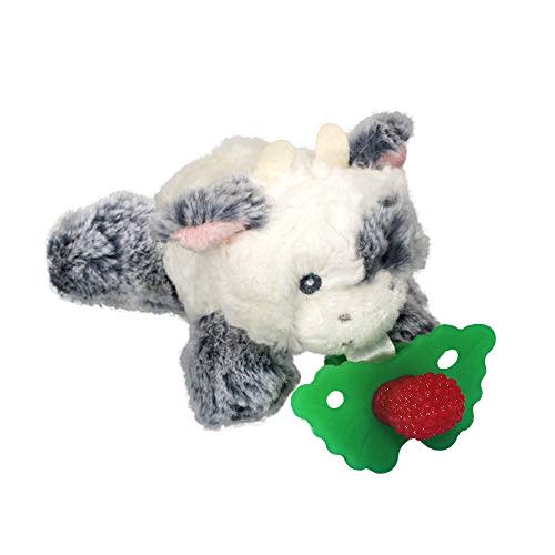 RaZbaby RaZbuddy RaZberry Teether/Pacifier Holder w/Removable Baby Teether Toy - 0M+ - Bpa Free - Cow