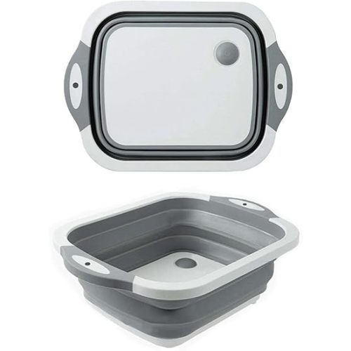 Collapsible Washing Bowl, Multi Function Bowl Drying Rack, Portable Cutting Board, Retractable Drain Washing Basket Basin Vegetable Fruit Tray for for Camping, Picnic, Kitchen