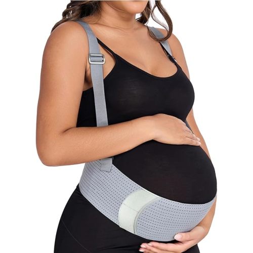 Belly Bands For Pregnant Women Maternity Belt Pregnancy Belly Support Band Adjustable Pregnancy Belt with Back Brace Straps (Gray, Large)