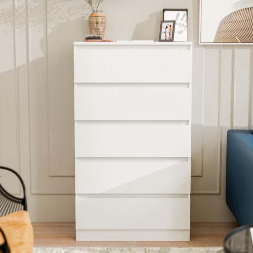 Hommpa Dresser for Bedroom, 48"H White Dresser for Closet, 5 Drawers Tall Wooden Modern Storage Chests of Drawers for Women, Living Room Furniture 27.5"L X 15.7"W X 48"H