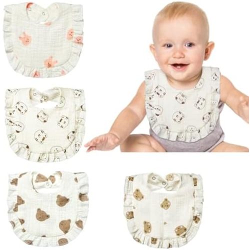 Lictin Muslin 4-Pack Baby Bandana Drool Bibs, 100% Cotton for Unisex Boys & Girls, Soft Absorbent Set for Teething & Drooling