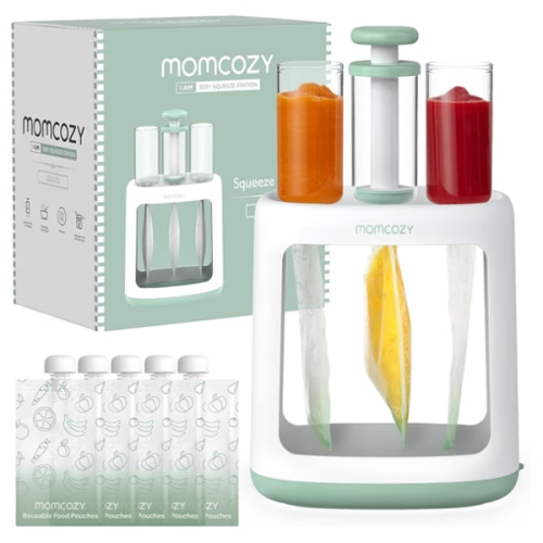 Momcozy Squeeze Station,Baby Food Maker,Pouch Filler for Homemade Baby Puree, BPA-Free, Dishwasher Safe, with Reusable Baby Food Pouches for Babies & Toddlers