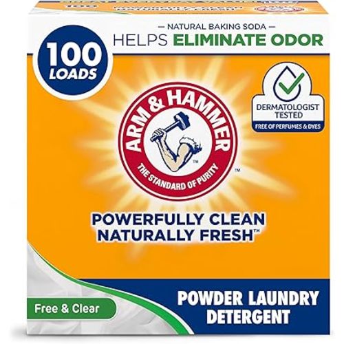 ARM & HAMMER Powder Laundry Detergent, Free of Perfume and Dyes, 100 Loads