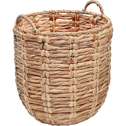 Hand-Woven Abaca Wicker Storage Basket with Handles, Seagrass Container for Decoration in Bedroom, Living Room, Laundry Room, Entryway, Natural