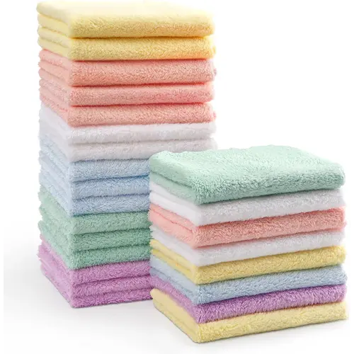 HOMEXCEL Baby Washcloths 24 Pack-Microfiber Coral Fleece Baby Bath Face Towel 7 x 9 Inch Extra Absorbent and Soft Burp Cloth and Wash Cloths for Newborn-Infants and Toddlers-Gentle On Sensitive Skin