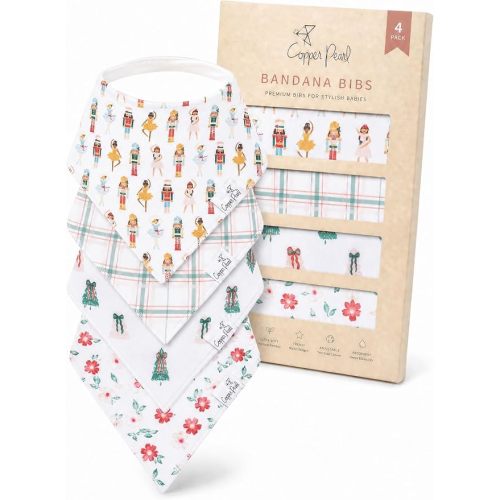 Copper Pearl Baby Bibs 4 Pack, Bandana Drool Bibs for Baby Girl & Boy, Soft Cotton Bibs for Drooling and Teething