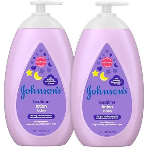 Johnson's Moisturizing Bedtime Baby Lotion with Coconut Oil & NaturalCalm Aromas to Help Relax Baby, Mild, Hypoallergenic & Paraben-, Phthalate- & Dye-Free, Twin Pack, 2 x 27.1 fl. oz