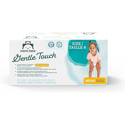 Amazon Brand - Mama Bear Gentle Touch Diapers, Size 6, 108 Count (4 packs of 27)