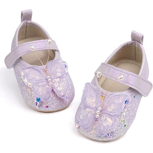 HsdsBebe Baby Girls Mary Jane Flats Non Slip Soft Sole Bowknot Princess Wedding Dress Shoes Toddler First Walkers Infant Newborn Baptism Crib Shoes