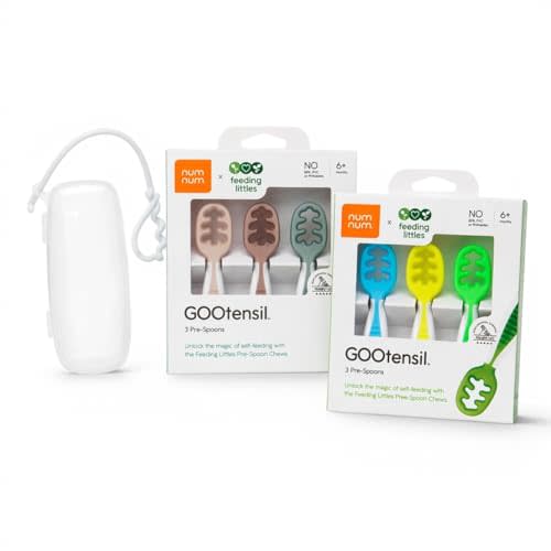 NumNum Baby Spoons Set, Feeding Littles x Silicone Pre-Spoon GOOtensils for Baby Led Weaning, Self-Feeding & Teething, First Stage Toddler Utensils for Ages 6+ Months, 6-Pack, BPA-Free (Neutral/Neon)