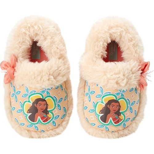 Disney Girls' Moana Slippers - Princess Moana Plush Fuzzy Slippers (Toddler/Little Girl)