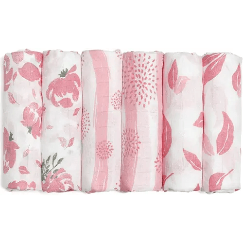 GLLQUEN BABY Receiving Blanket Boy Cotton Muslin Swaddle Blankets Girl Newborn Squares Breathable & Soft Thin Baby Blankets Cloths Double Absorbent Infant Swaddling Wrap - 6 Pack (Flower)