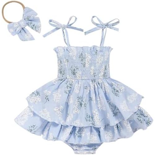 Baby Girl Summer Outfits Infant Double Romper - Sleeveless Bodysuit & Cake Smash Outfit