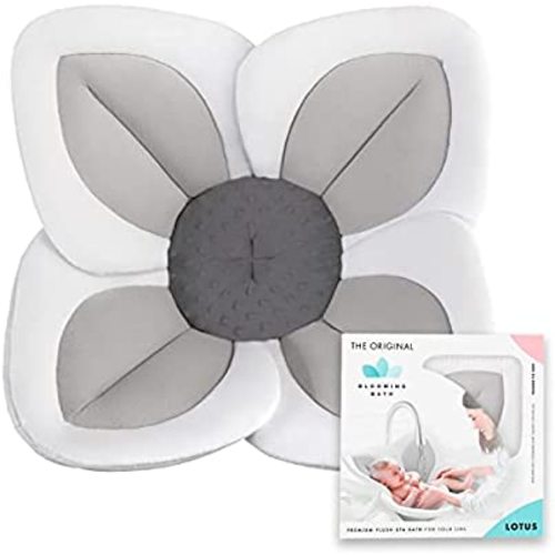 Blooming Bath Lotus Bath Seat - Plush Minky Baby Sink Bathtub - The Original Washer-Safe Flower Seat for Newborns - Gray/Dark Gray
